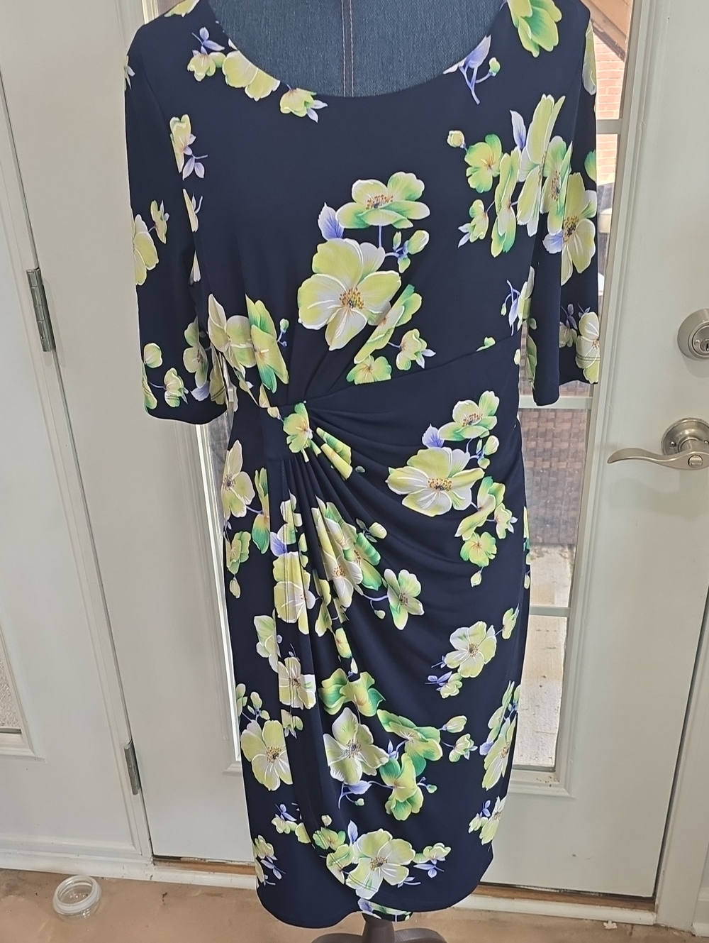 connected apparel Navy Floral Twist-Front Midi Dress